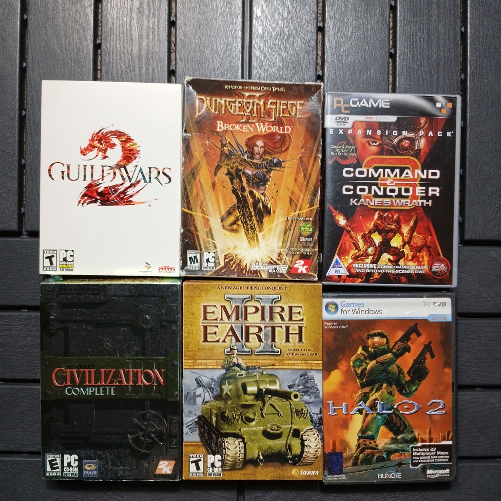 Lot Of 6 PC Computer Games‎ CD-ROM DVD Halo 2 Guild Wars Dungeon Siege + VG1